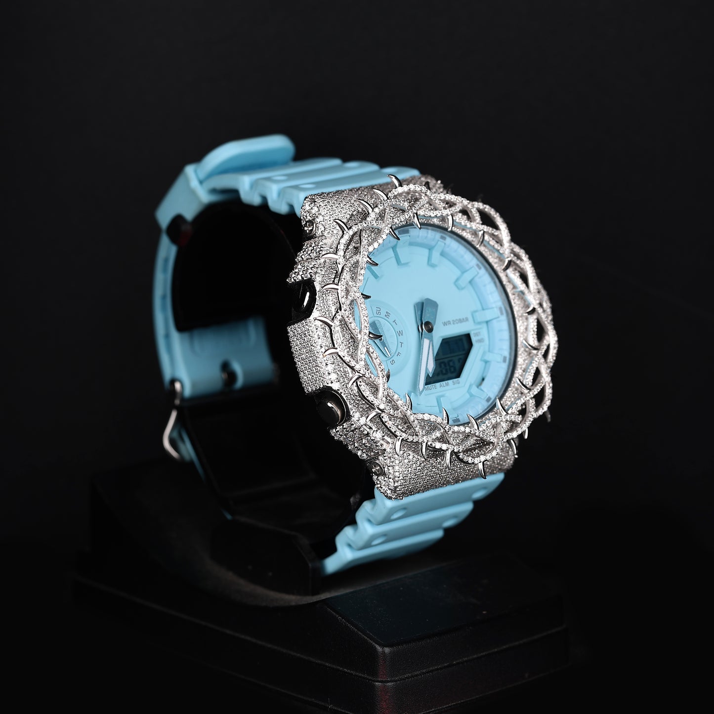 premium iced out watch with aqua dial and bold unique design
