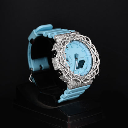 premium iced out watch with aqua dial and bold unique design