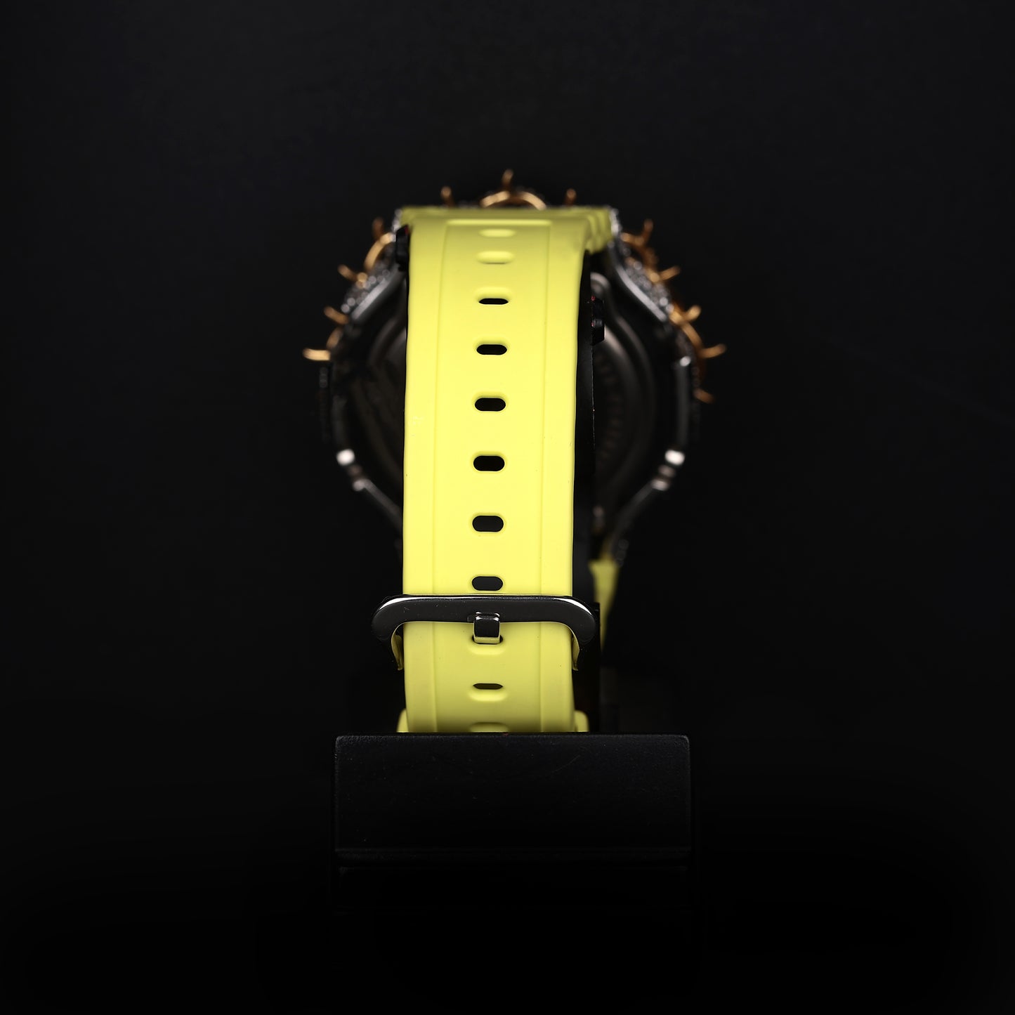hip hop style iced watch with yellow dial and diamond shine