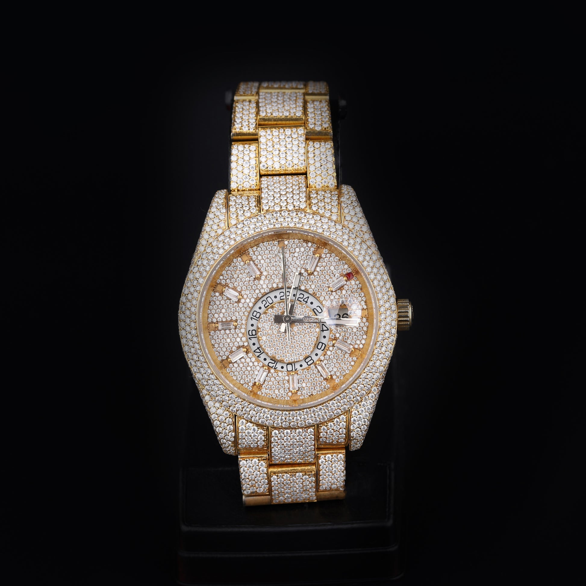 luxury moissanite watch with sporty inner dial and iced bracelet