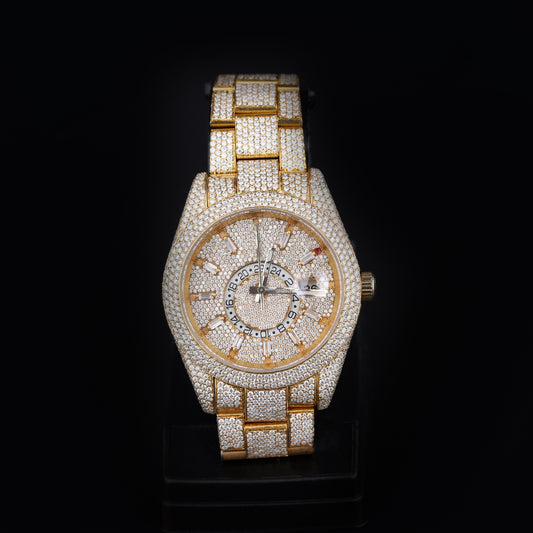 luxury moissanite watch with sporty inner dial and iced bracelet