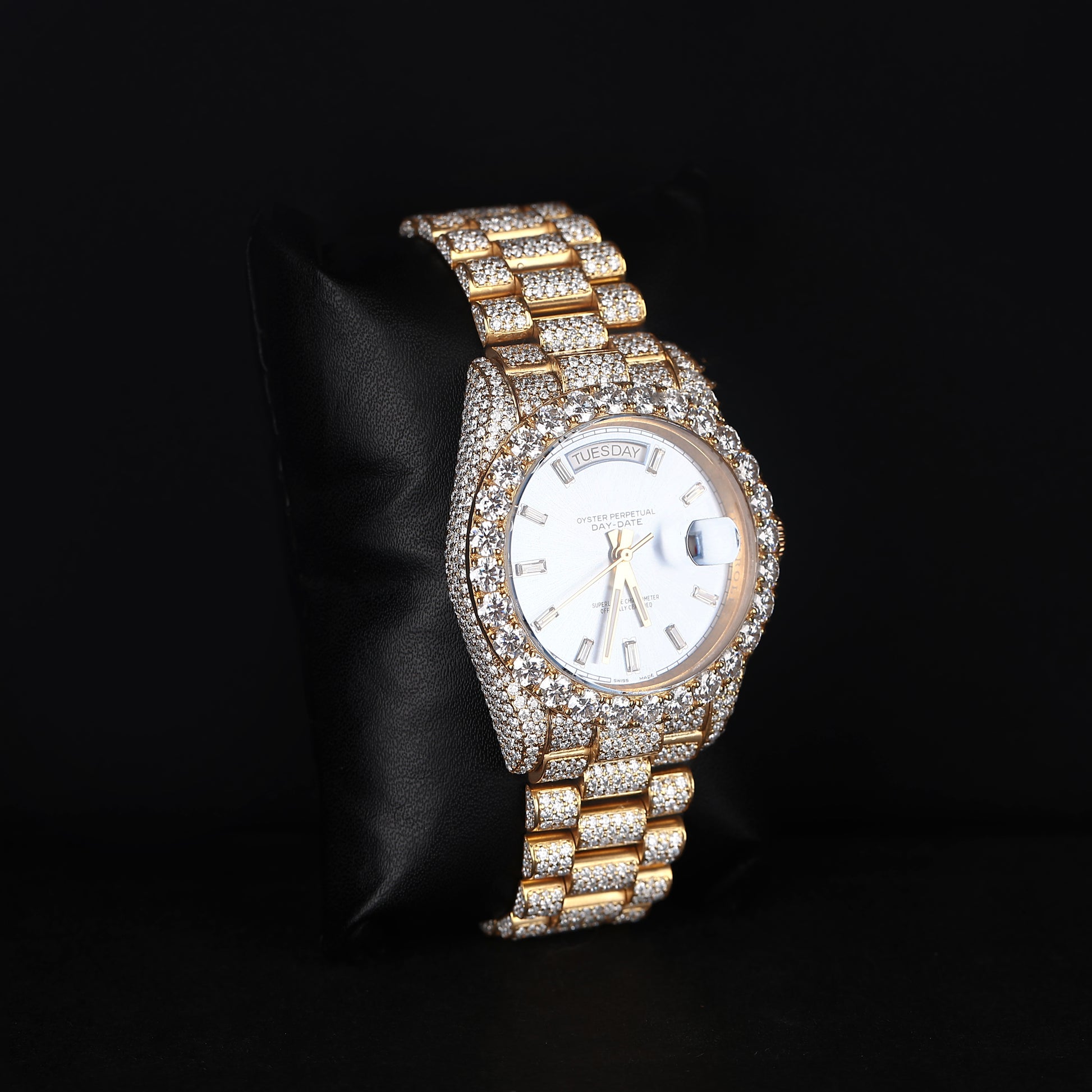 mens hip hop style iced out watch with blue face and strong luxury shine