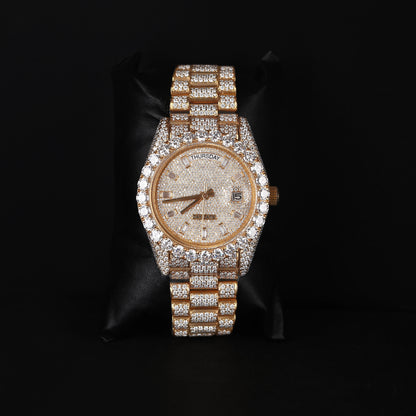 yellow iced out watch with full diamond shine and premium luxury design