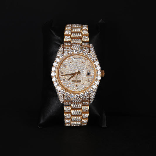 yellow iced out watch with full diamond shine and premium luxury design
