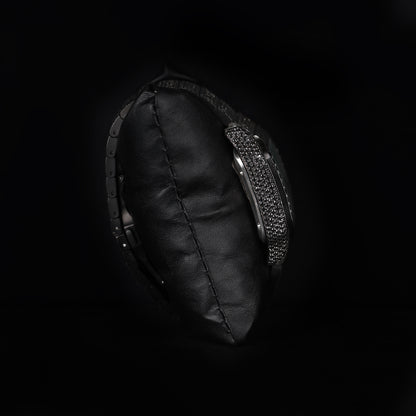 hip hop style black iced watch with roman numerals and diamond shine