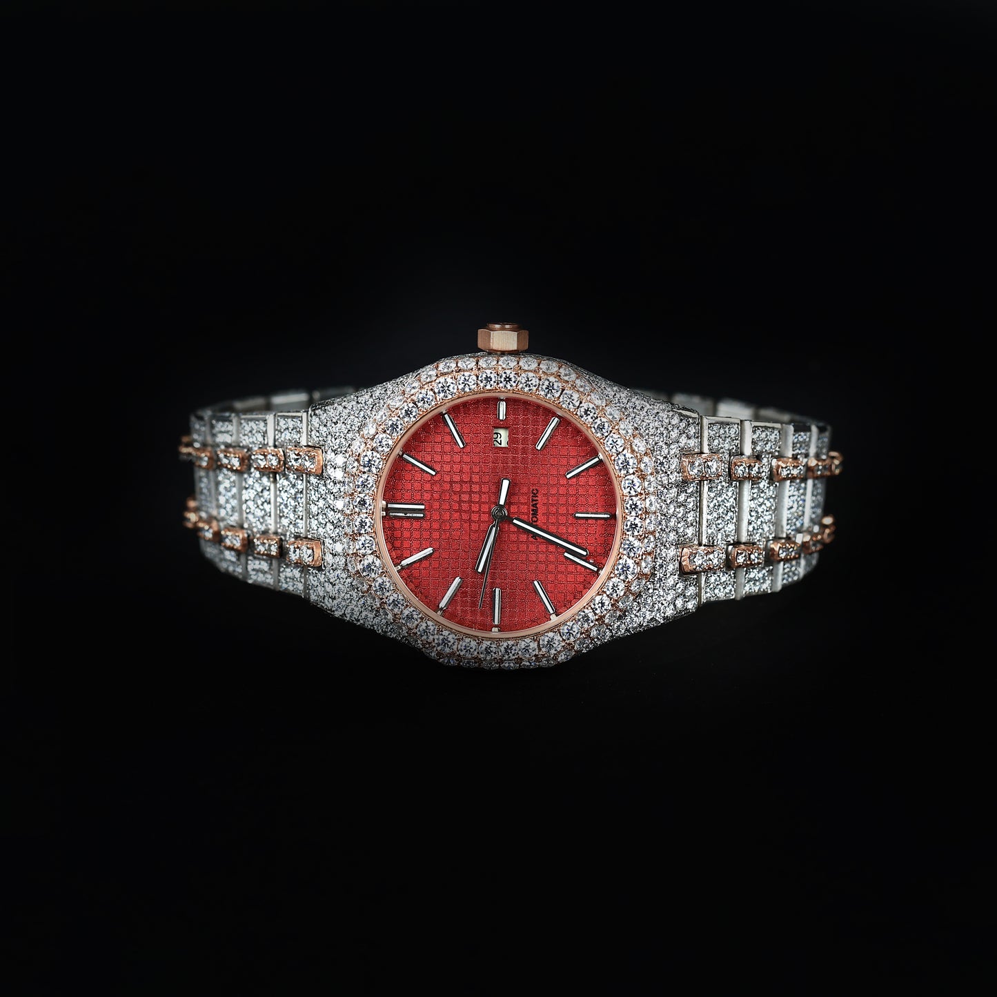premium womens watch with red face and two tone diamond bracelet