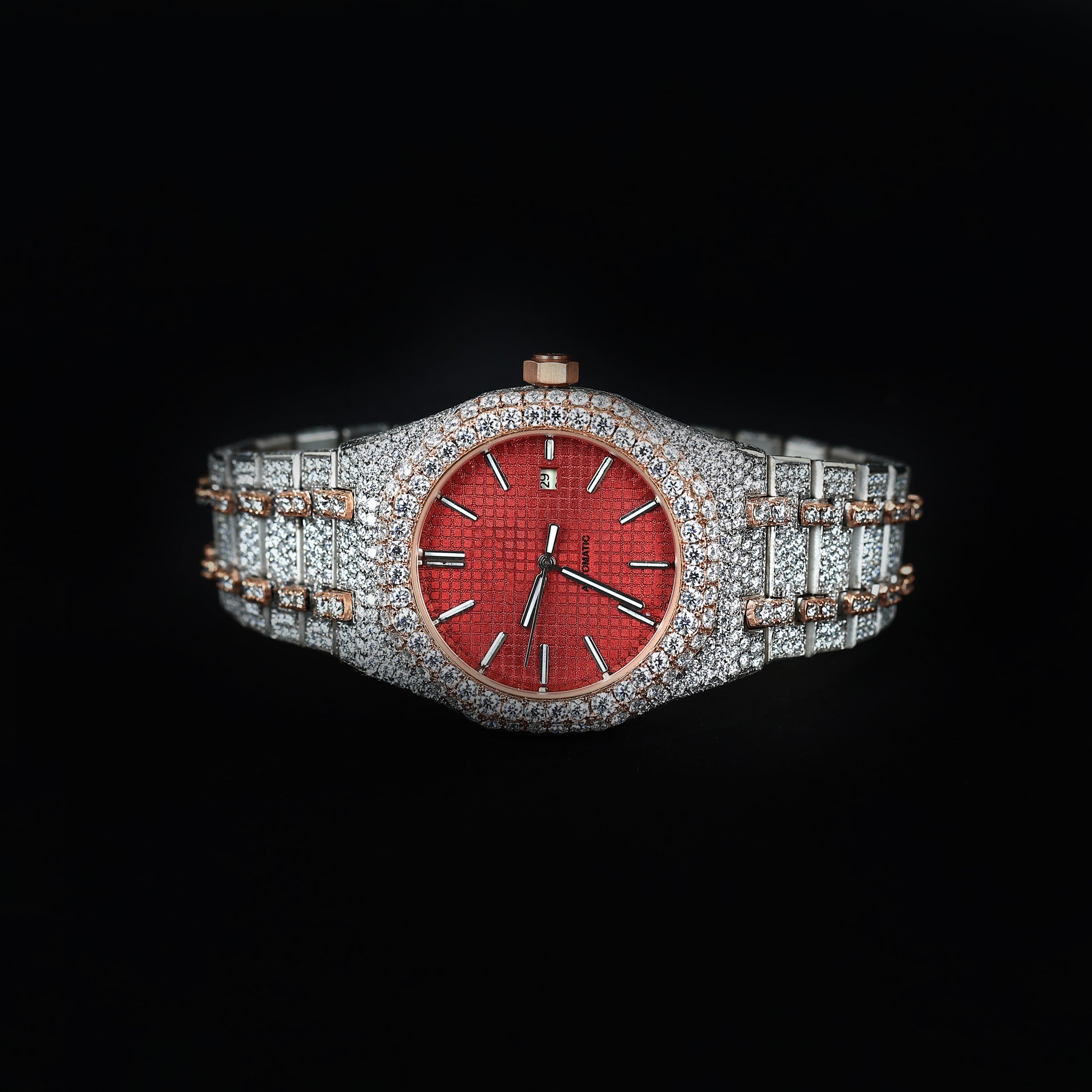 premium womens watch with red face and two tone diamond bracelet
