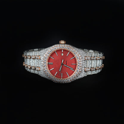 premium womens watch with red face and two tone diamond bracelet