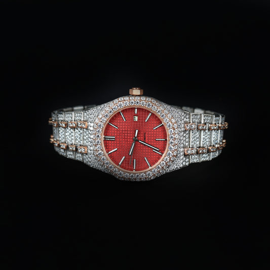 premium womens watch with red face and two tone diamond bracelet