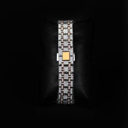 womens diamond watch with red dial and fully iced bracelet