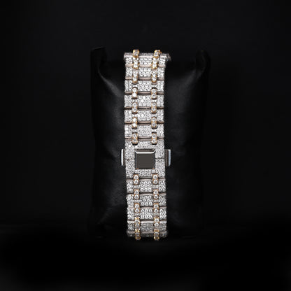 automatic luxury watch with full iced bracelet and arabic dial close up