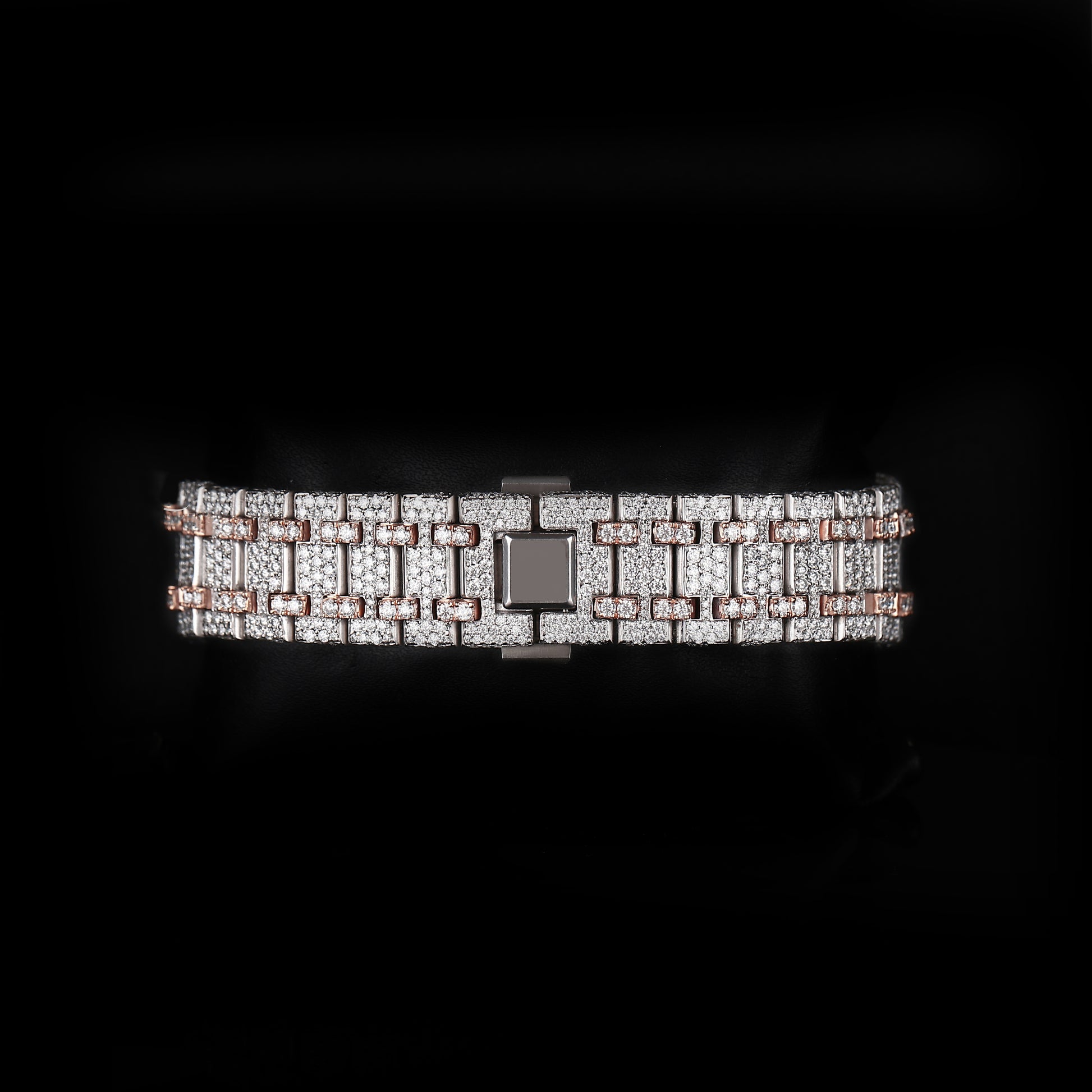white and rose tone wristwatch with diamond style stones and premium finish