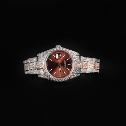premium diamond watch with brown face and stainless steel bracelet