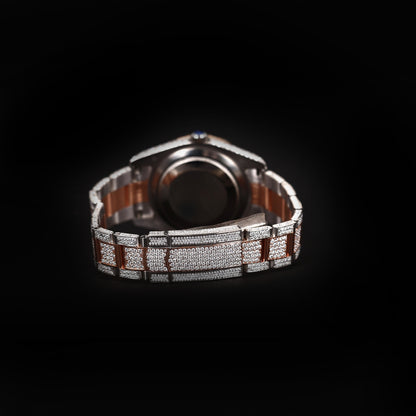 luxury statement watch with fully iced bracelet and brown dial
