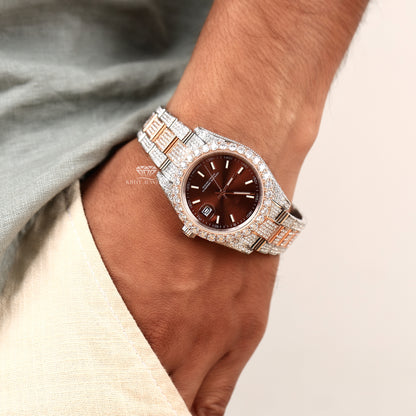 high end wristwatch with diamond setting and two tone design
