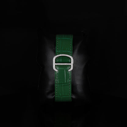 premium square wristwatch with iced bezel and green dial accents