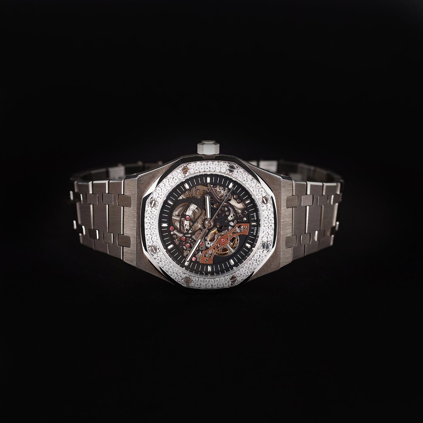 premium mechanical watch with open dial and visible movement