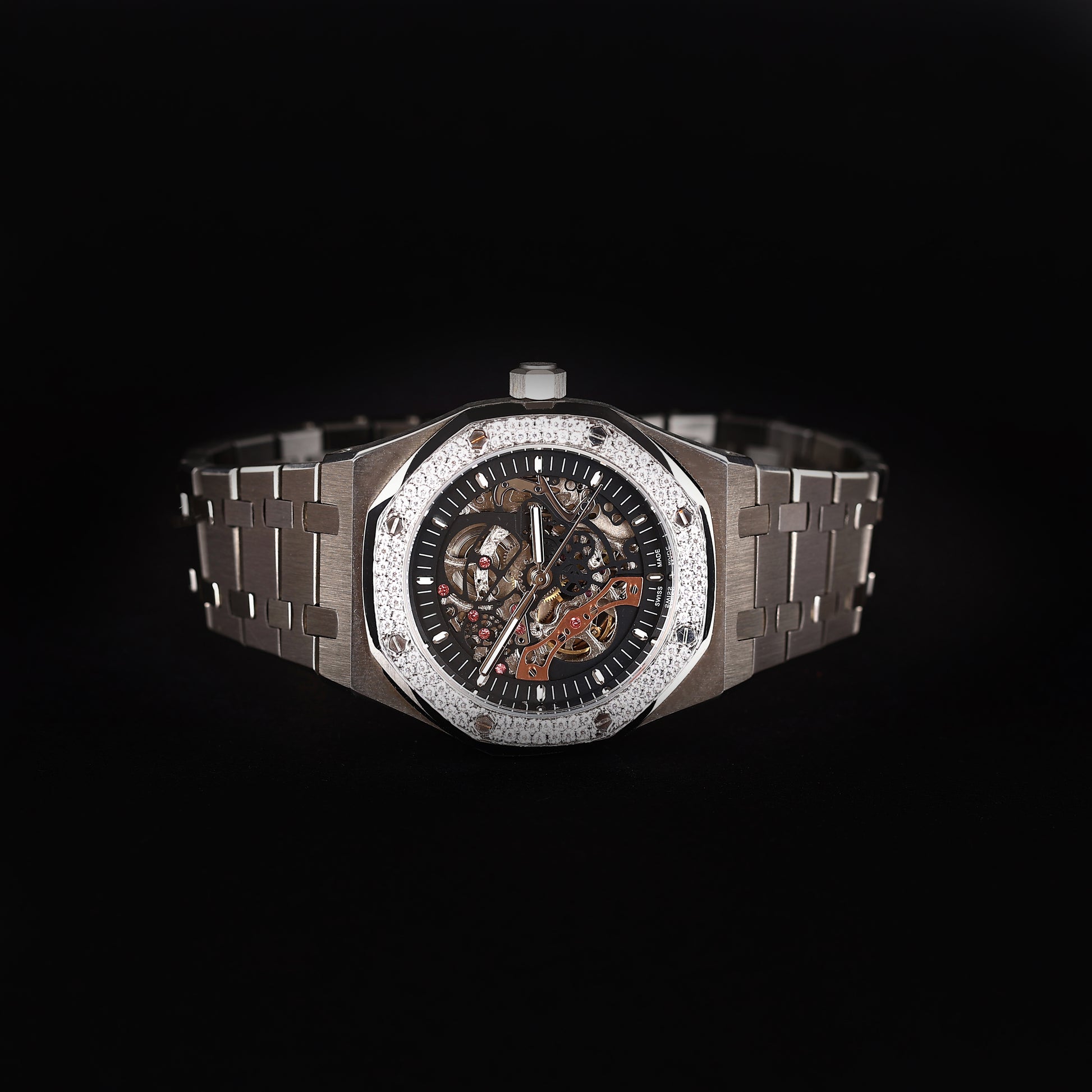 premium mechanical watch with open dial and visible movement