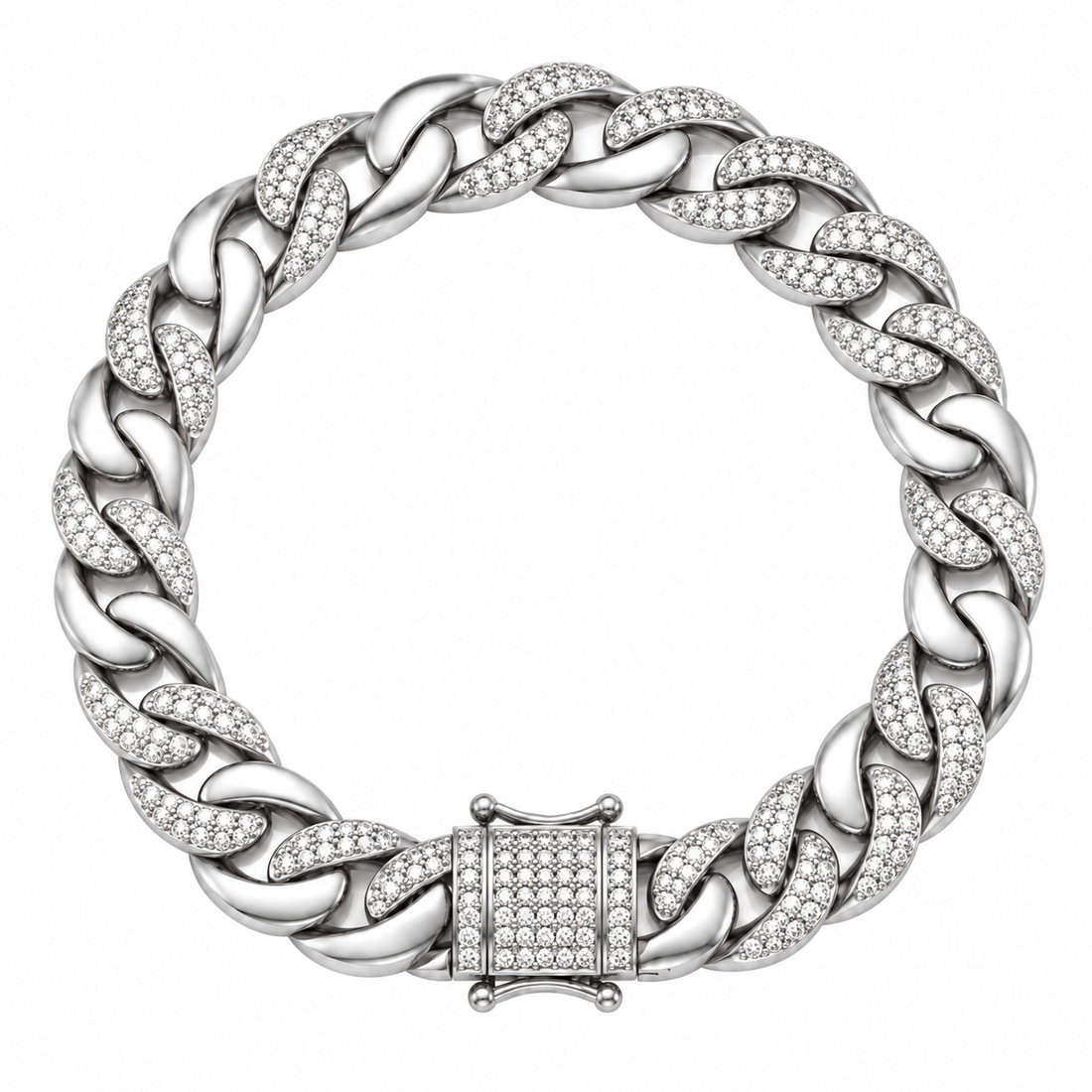 13mm Moissanite Alternating Pave Setting Cuban Link Bracelet