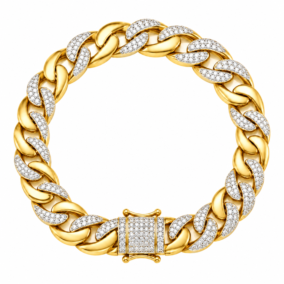 13mm Moissanite Alternating Pave Setting Cuban Link Bracelet