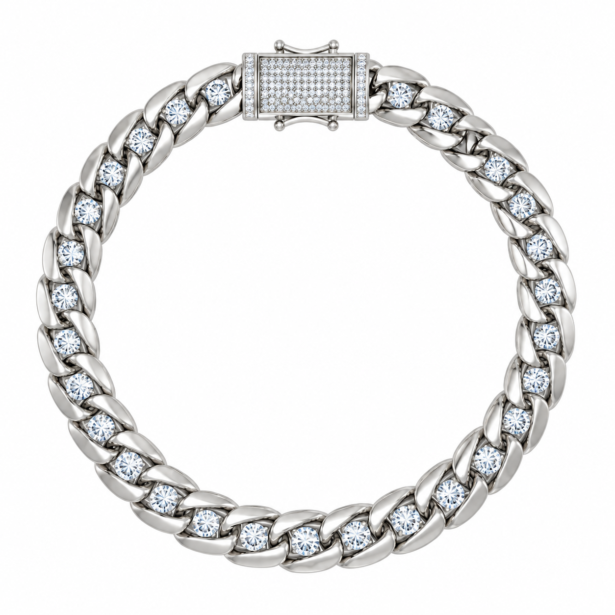 8mm Single Round Moissanite Diamond Plain Cuban Link Bracelet