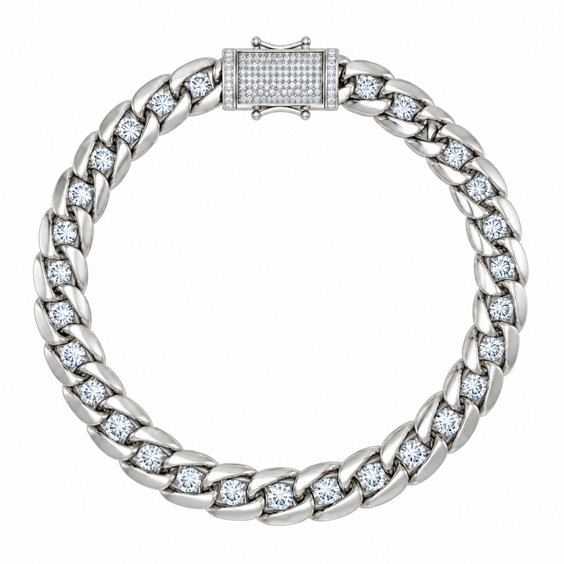 8mm Single Round Moissanite Diamond Plain Cuban Link Bracelet