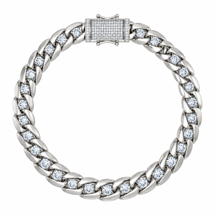 8mm Single Round Moissanite Diamond Plain Cuban Link Bracelet