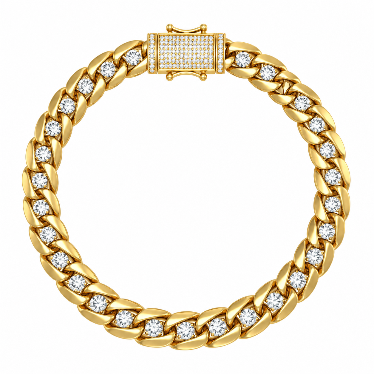 8mm Single Round Moissanite Diamond Plain Cuban Link Bracelet