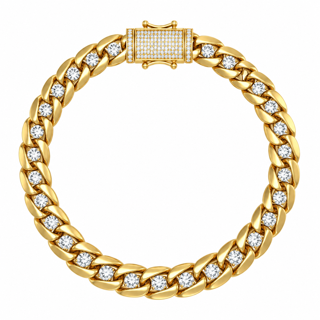8mm Single Round Moissanite Diamond Plain Cuban Link Bracelet