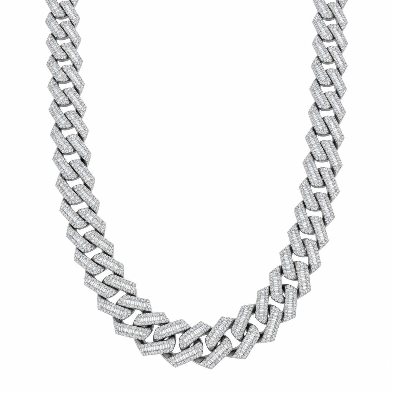 13mm Iced Out Moissanite Baguette Cuban Link Chain – 5mm Wide