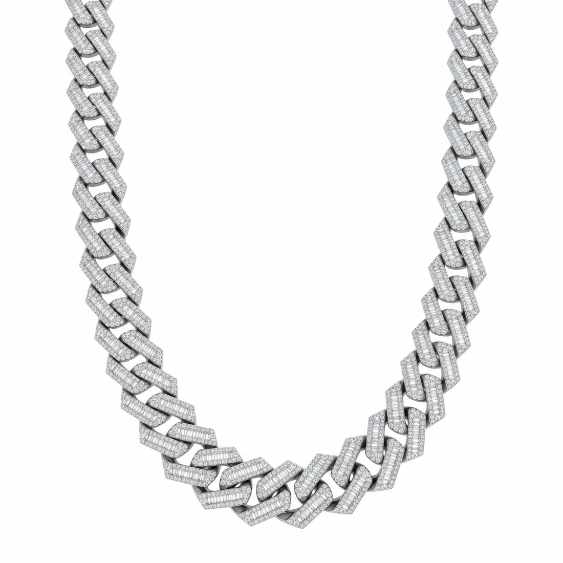 13mm Iced Out Moissanite Baguette Cuban Link Chain – 5mm Wide