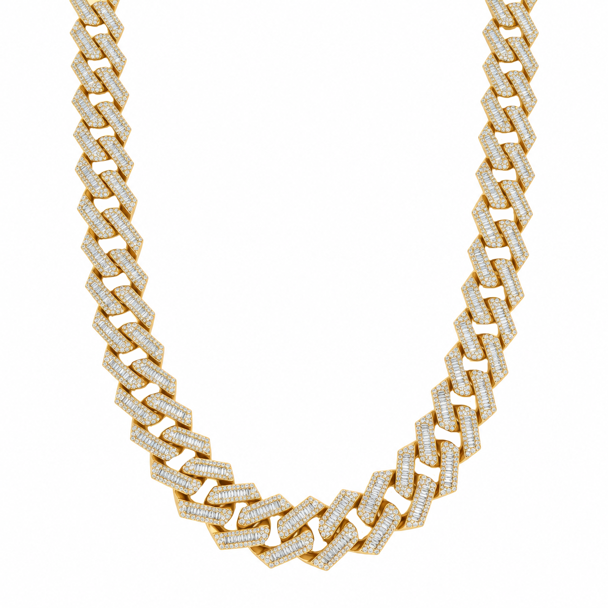 13mm Iced Out Moissanite Baguette Cuban Link Chain – 5mm Wide