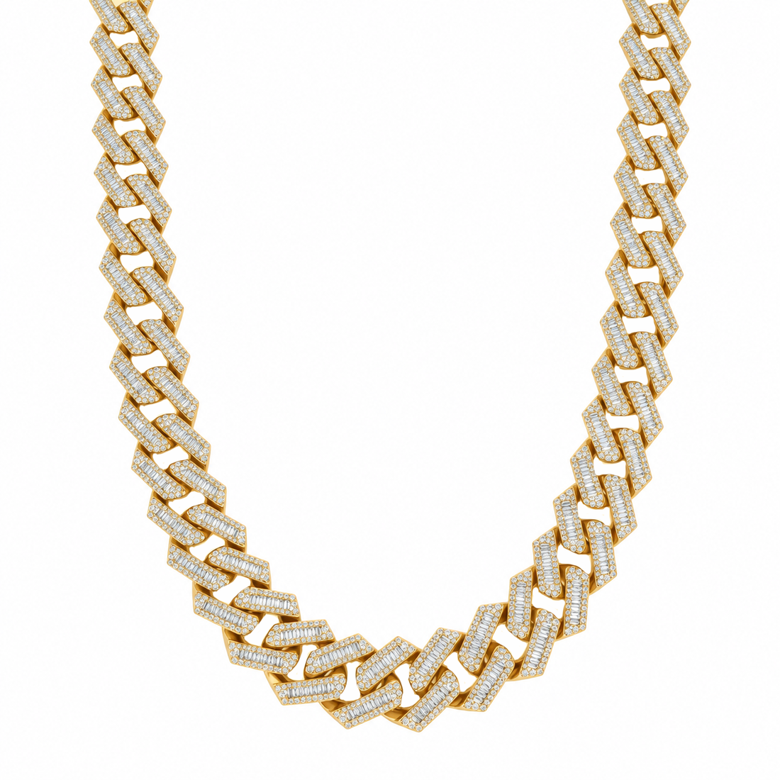 13mm Iced Out Moissanite Baguette Cuban Link Chain – 5mm Wide