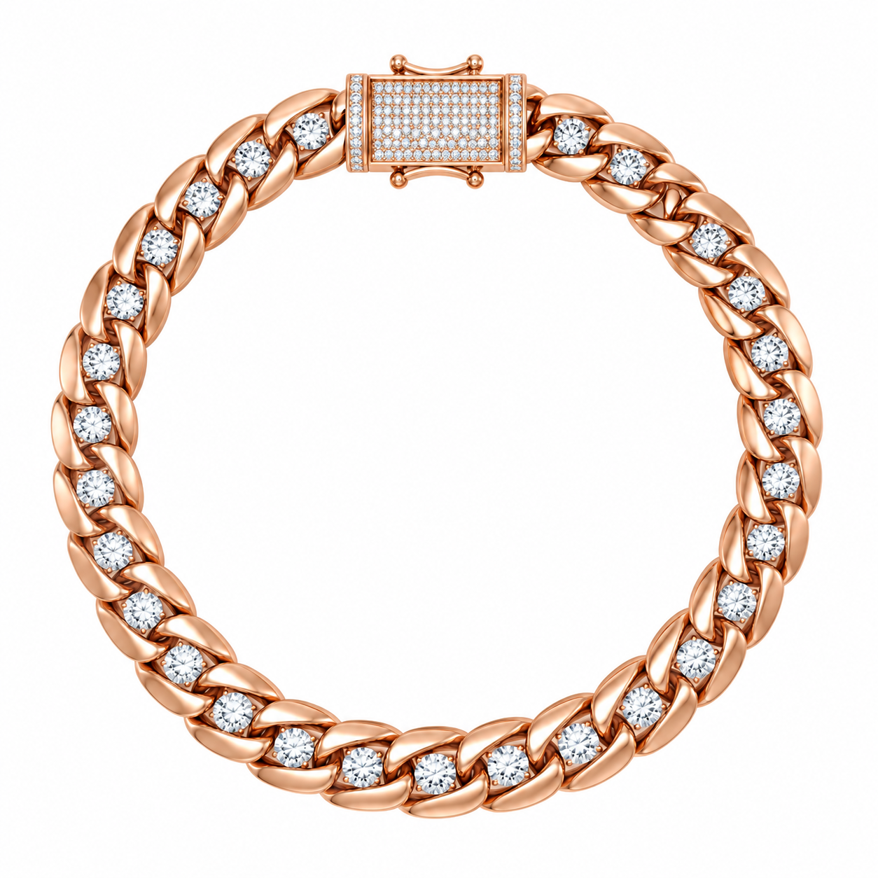 8mm Single Round Moissanite Diamond Plain Cuban Link Bracelet